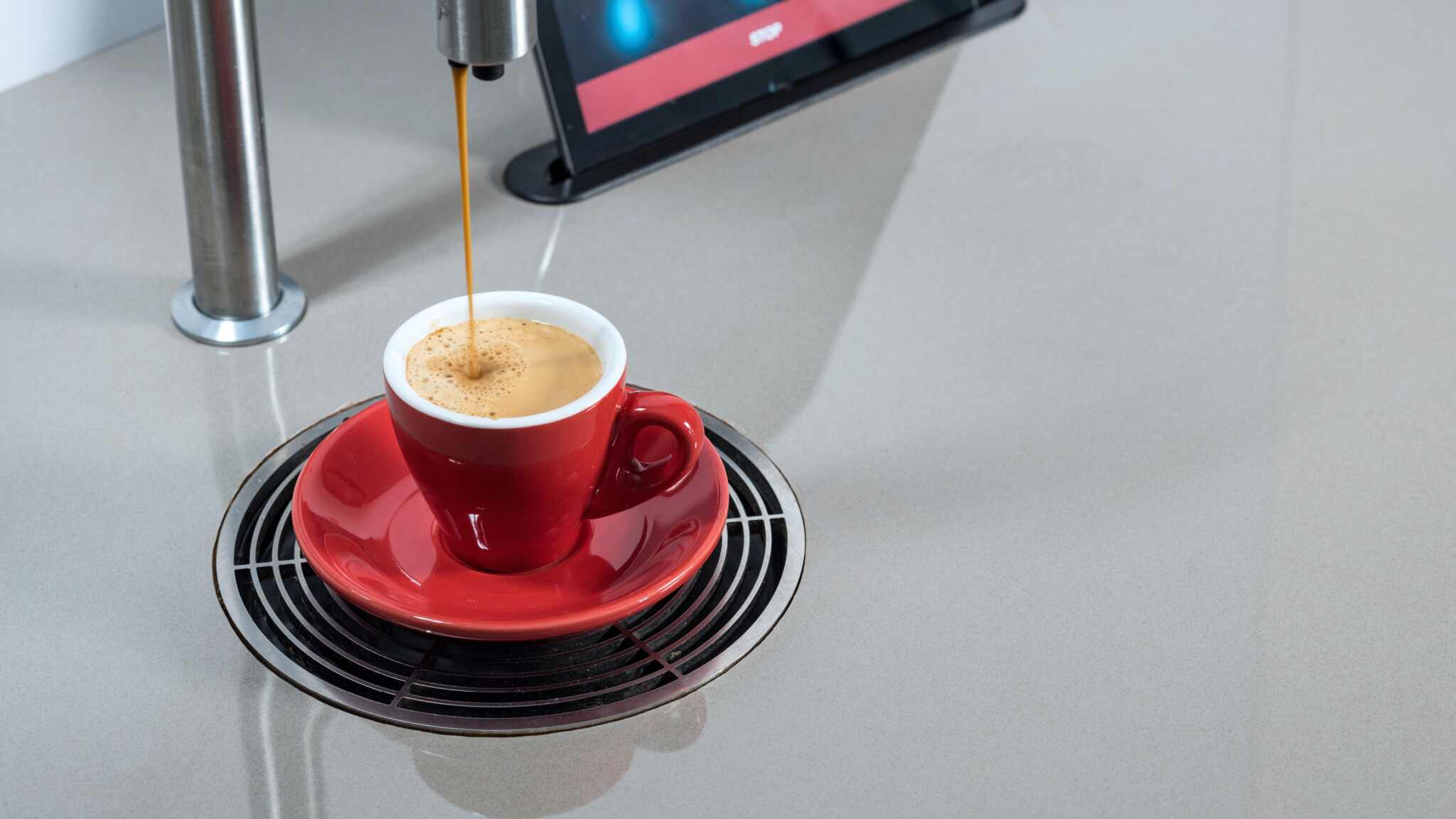 TopBrewer Office Coffee machine with self serve iPad interface delivering a perfect cup of coffee